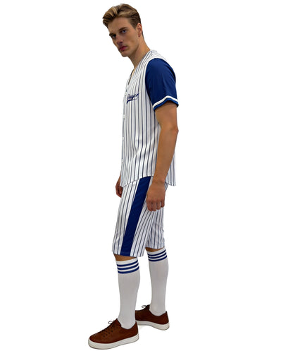 HPO Men’s Baseball Costume | White & Blue Classic Uniform Outfit | Halloween, Cosplay, Themed Parties, Stage, and Fun Event Costume