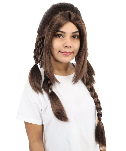 Women’s Mythology-Inspired Wavy Brunette Braided Lace Front Synthetic Wig | Extra Long Cosplay Hairstyle for Halloween, Parties, Stage & Roleplay