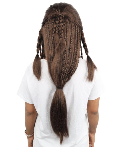 Women’s Mythology-Inspired Wavy Brunette Braided Lace Front Synthetic Wig | Extra Long Cosplay Hairstyle for Halloween, Parties, Stage & Roleplay