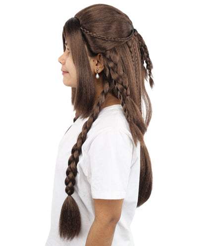 Women’s Mythology-Inspired Wavy Brunette Braided Lace Front Synthetic Wig | Extra Long Cosplay Hairstyle for Halloween, Parties, Stage & Roleplay