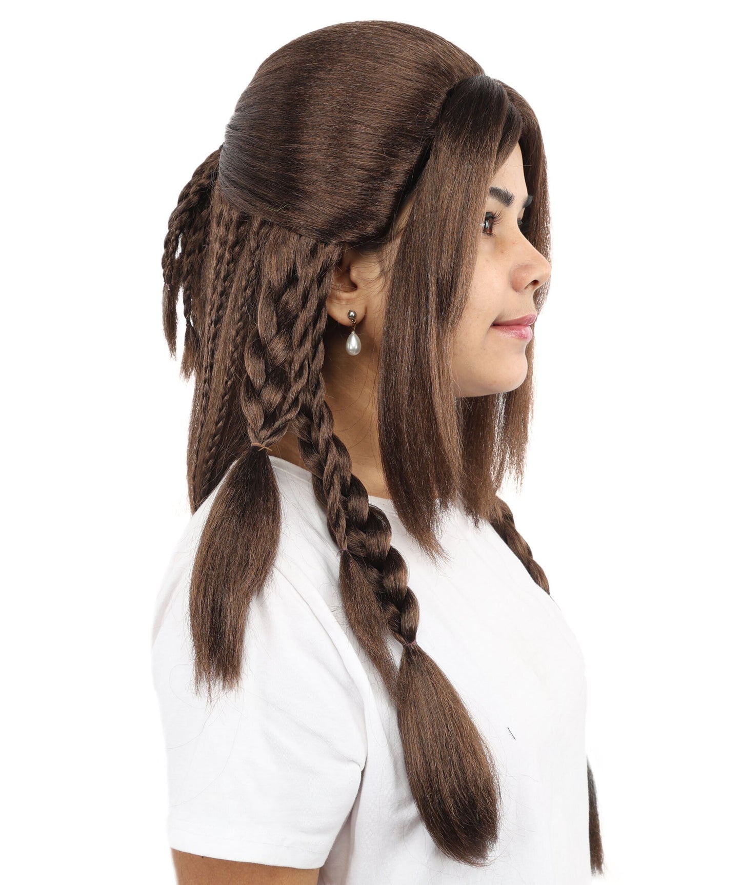 Women’s Mythology-Inspired Wavy Brunette Braided Lace Front Synthetic Wig | Extra Long Cosplay Hairstyle for Halloween, Parties, Stage & Roleplay