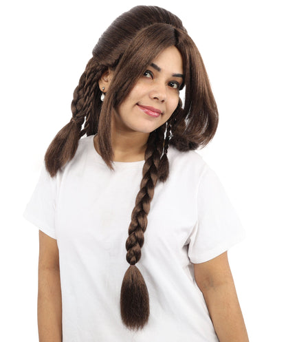 Women’s Mythology-Inspired Wavy Brunette Braided Lace Front Synthetic Wig | Extra Long Cosplay Hairstyle for Halloween, Parties, Stage & Roleplay