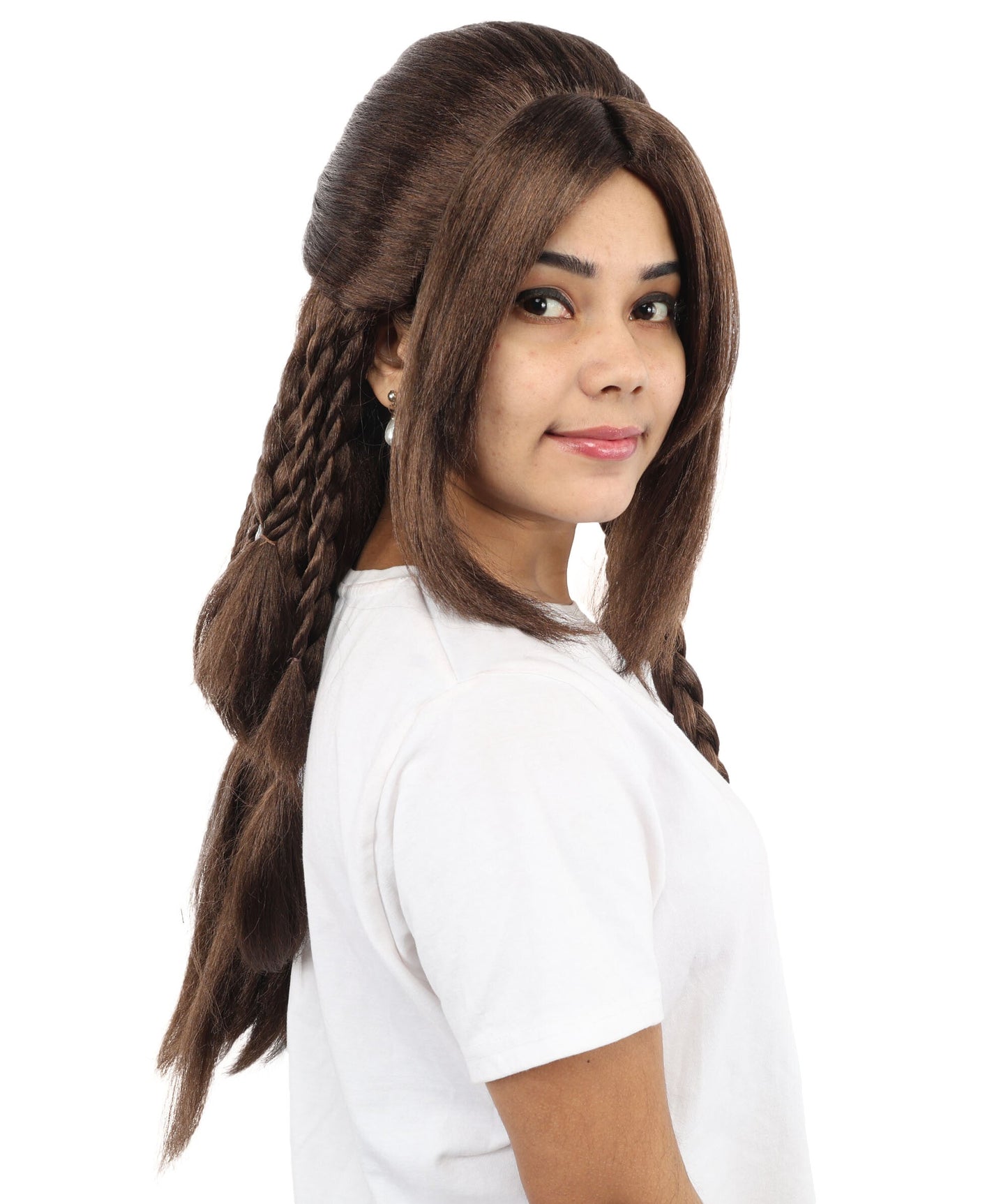Women’s Mythology-Inspired Wavy Brunette Braided Lace Front Synthetic Wig | Extra Long Cosplay Hairstyle for Halloween, Parties, Stage & Roleplay