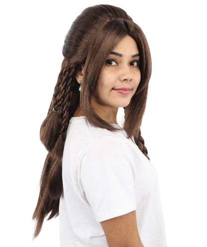 Women’s Mythology-Inspired Wavy Brunette Braided Lace Front Synthetic Wig | Extra Long Cosplay Hairstyle for Halloween, Parties, Stage & Roleplay