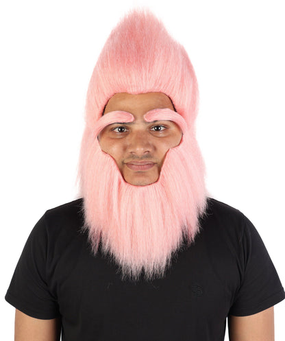 Adult Men’s Pink Monster Wig with Beard and Eyebrows | Hairpiece with Fake Facial Accessories | Ideal for Halloween, Cosplay & Parties