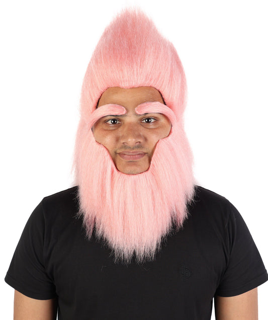 Adult Men’s Pink Monster Wig with Beard and Eyebrows | Hairpiece with Fake Facial Accessories | Ideal for Halloween, Cosplay & Parties