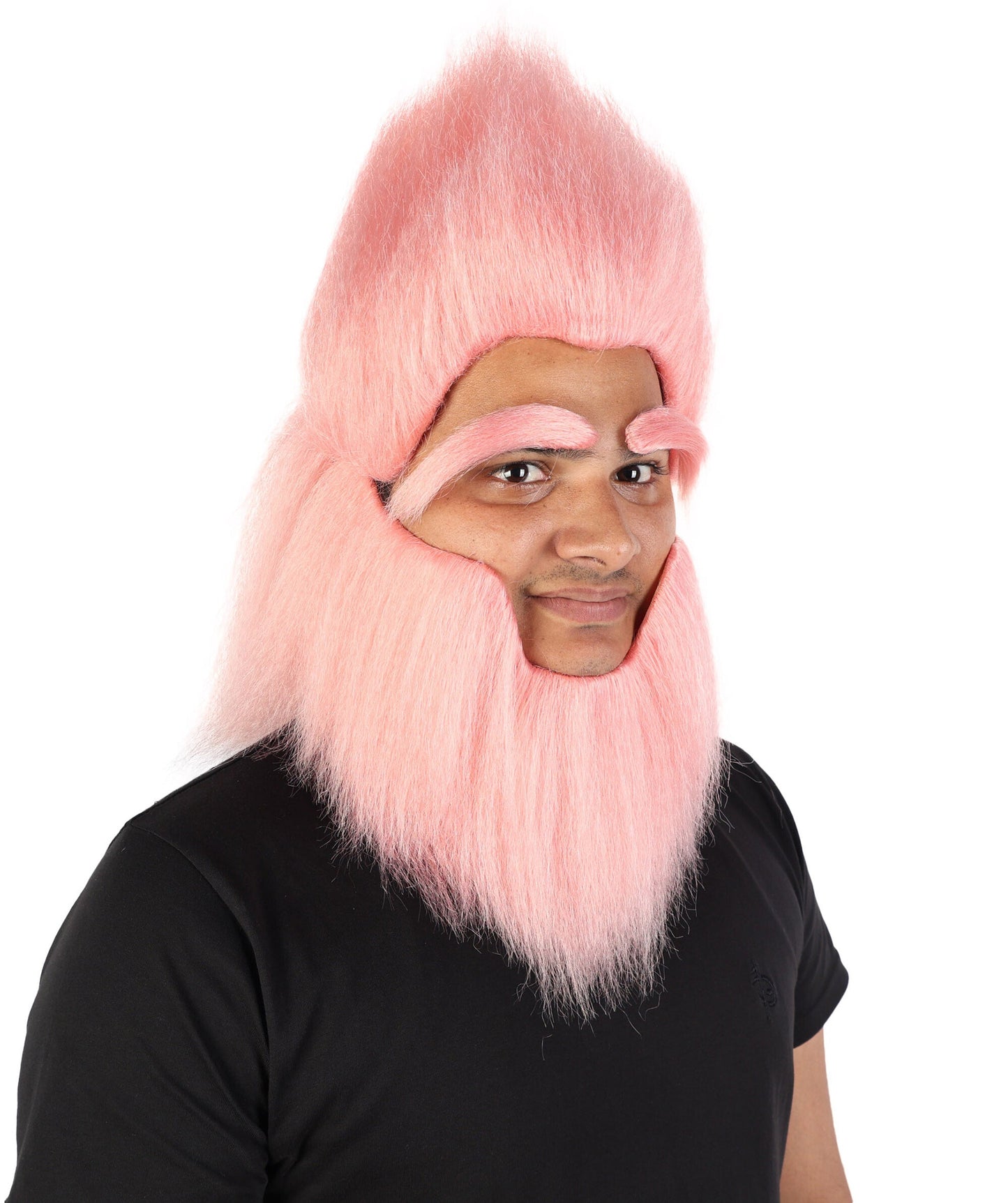 Adult Men’s Pink Monster Wig with Beard and Eyebrows | Hairpiece with Fake Facial Accessories | Ideal for Halloween, Cosplay & Parties