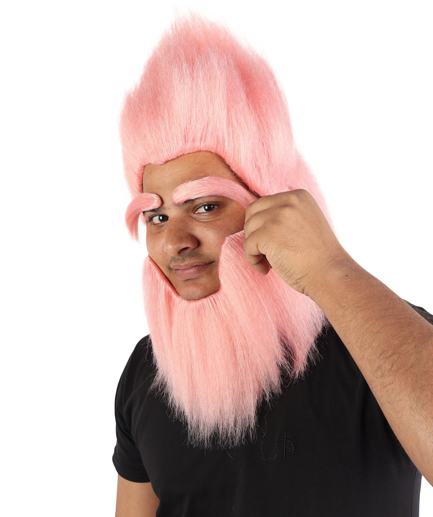 Adult Men’s Pink Monster Wig with Beard and Eyebrows | Hairpiece with Fake Facial Accessories | Ideal for Halloween, Cosplay & Parties