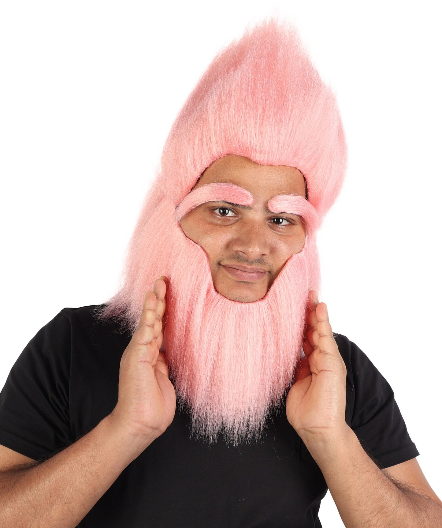 Adult Men’s Pink Monster Wig with Beard and Eyebrows | Hairpiece with Fake Facial Accessories | Ideal for Halloween, Cosplay & Parties