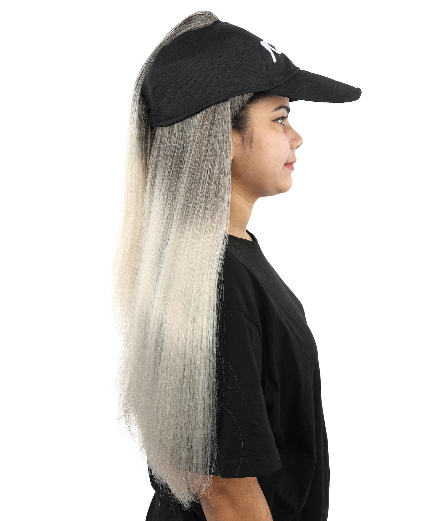 Women’s Celebrity-Inspired High Ponytail Wig | Extra Long Silver Grey Costume Hair with Breathable Cap | Ideal for Halloween and Cosplay
