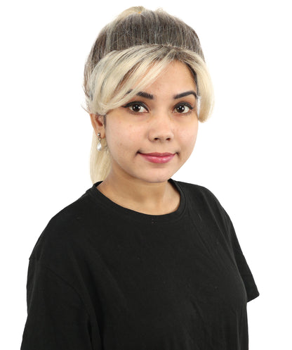 Women’s Blonde With Dark Roots Long Tactical Ponytail Wig | Action Heroine Straight Hair with Breathable Cap | Ideal for Halloween, Parties & Events