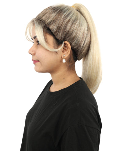 Women’s Blonde With Dark Roots Long Tactical Ponytail Wig | Action Heroine Straight Hair with Breathable Cap | Ideal for Halloween, Parties & Events