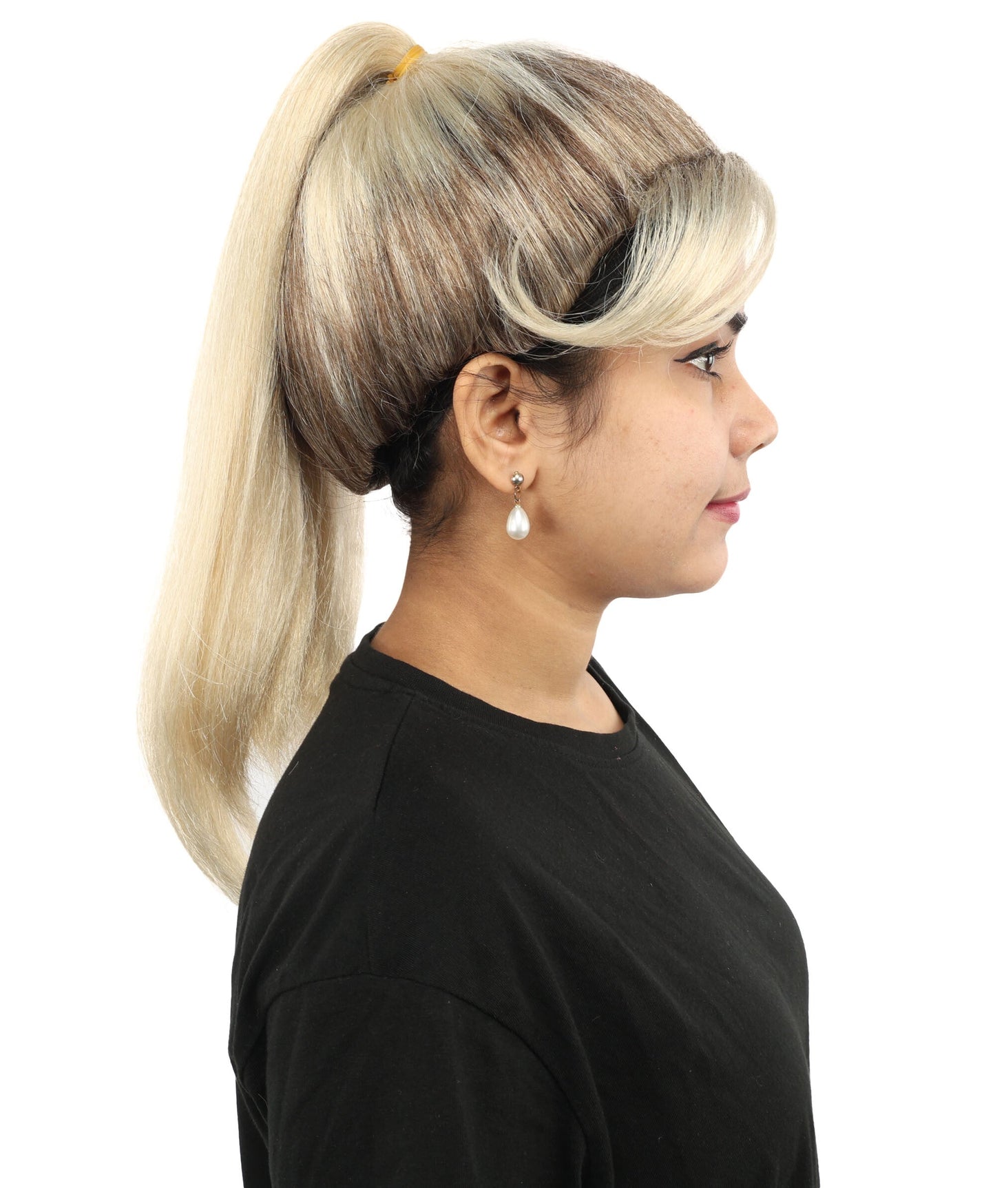 Women’s Blonde With Dark Roots Long Tactical Ponytail Wig | Action Heroine Straight Hair with Breathable Cap | Ideal for Halloween, Parties & Events