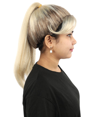 Women’s Blonde With Dark Roots Long Tactical Ponytail Wig | Action Heroine Straight Hair with Breathable Cap | Ideal for Halloween, Parties & Events
