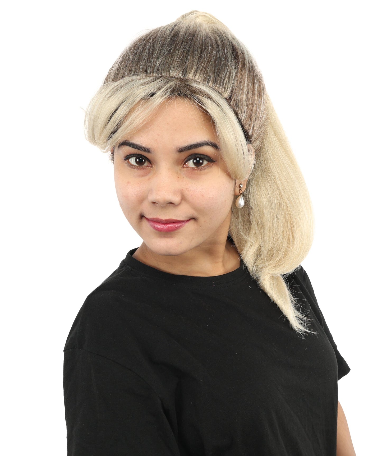 Women’s Blonde With Dark Roots Long Tactical Ponytail Wig | Action Heroine Straight Hair with Breathable Cap | Ideal for Halloween, Parties & Events