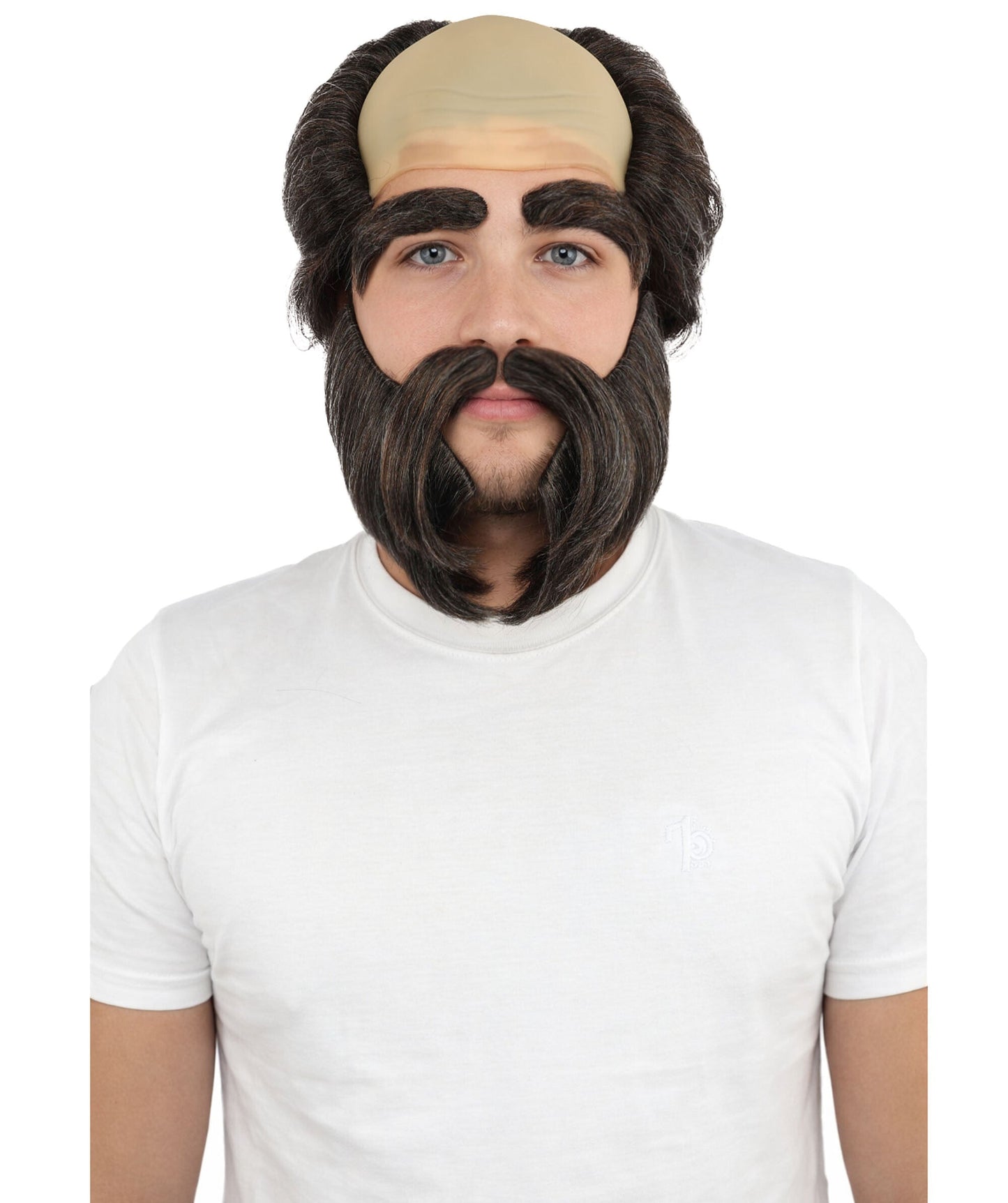 Men’s Bald Cap Brown Wig and Beard Set with Mustache & Eyebrows | Costume Facial Hair Accessories with Bald Cap | Ideal Set for Halloween, Cosplay & Themed Parties
