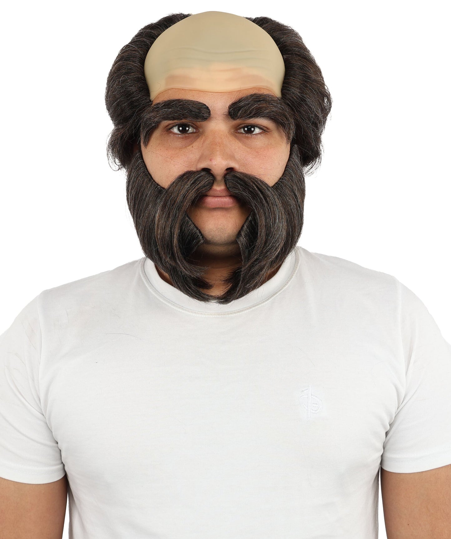 Men’s Bald Cap Brown Wig and Beard Set with Mustache & Eyebrows | Costume Facial Hair Accessories with Bald Cap | Ideal Set for Halloween, Cosplay & Themed Parties