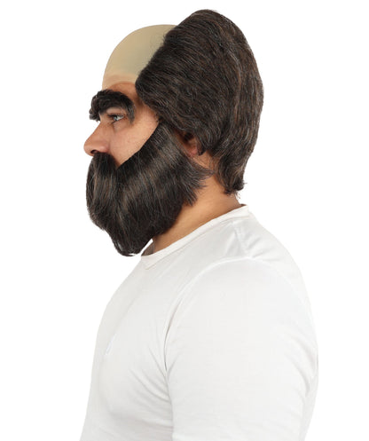 Men’s Bald Cap Brown Wig and Beard Set with Mustache & Eyebrows | Costume Facial Hair Accessories with Bald Cap | Ideal Set for Halloween, Cosplay & Themed Parties