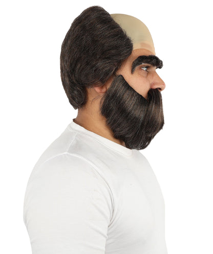 Men’s Bald Cap Brown Wig and Beard Set with Mustache & Eyebrows | Costume Facial Hair Accessories with Bald Cap | Ideal Set for Halloween, Cosplay & Themed Parties
