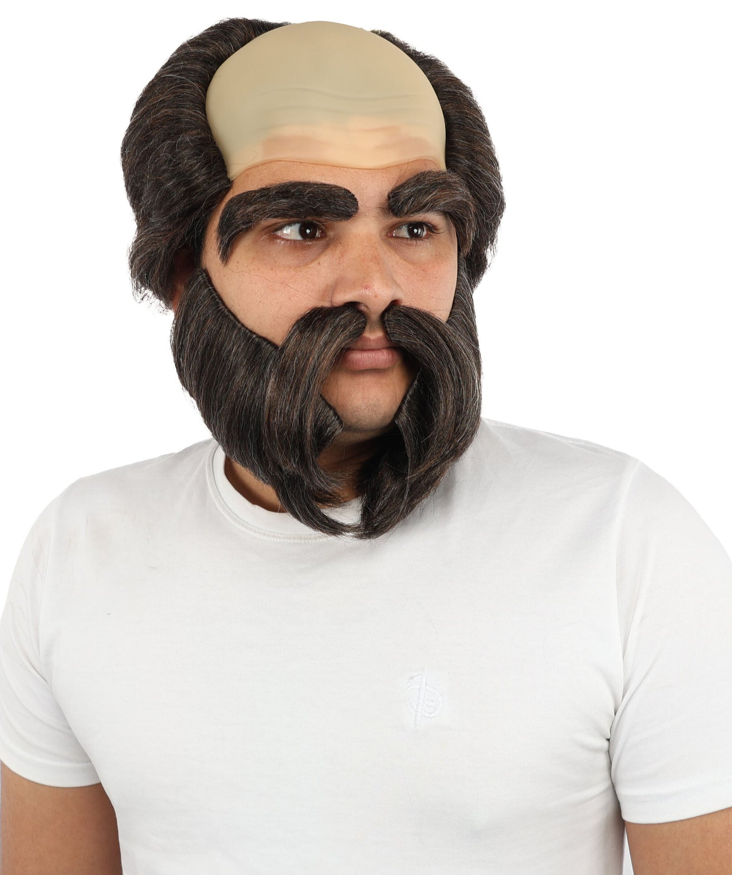 Men’s Bald Cap Brown Wig and Beard Set with Mustache & Eyebrows | Costume Facial Hair Accessories with Bald Cap | Ideal Set for Halloween, Cosplay & Themed Parties