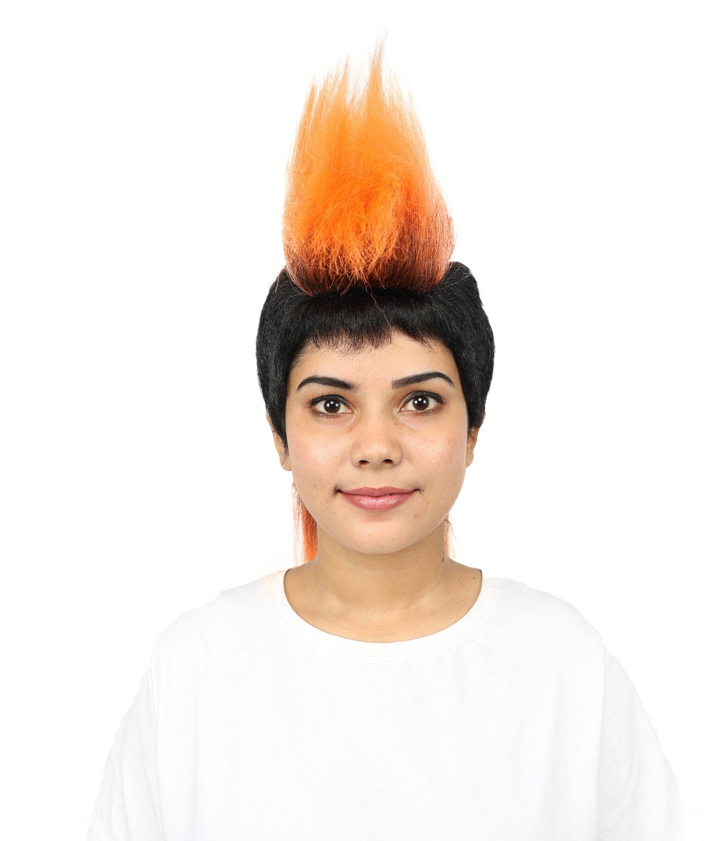 Women’s Extra Long Black & Orange Punk Mohawk Wig | 70s Rocker-Style Costume Hair with breathable Cap | Ideal for Halloween, Cosplay and Theme Parties