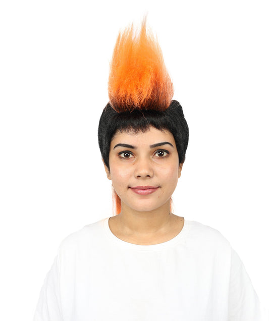 Women’s Extra Long Black & Orange Punk Mohawk Wig | 70s Rocker-Style Costume Hair with breathable Cap | Ideal for Halloween, Cosplay and Theme Parties
