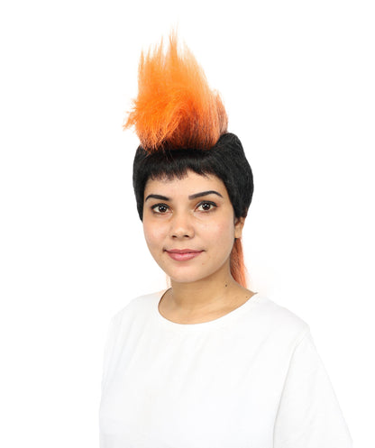 Women’s Extra Long Black & Orange Punk Mohawk Wig | 70s Rocker-Style Costume Hair with breathable Cap | Ideal for Halloween, Cosplay and Theme Parties