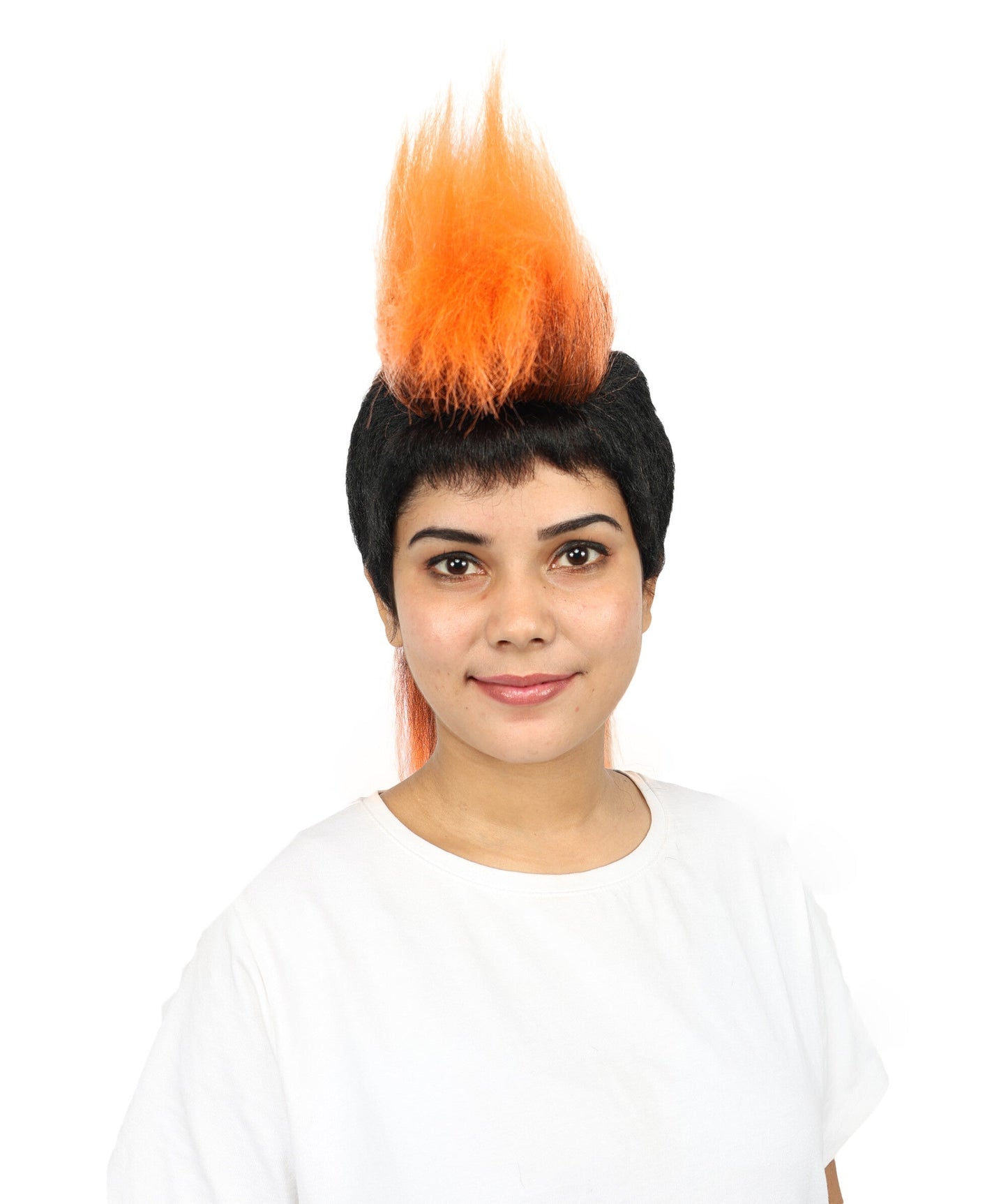 Women’s Extra Long Black & Orange Punk Mohawk Wig | 70s Rocker-Style Costume Hair with breathable Cap | Ideal for Halloween, Cosplay and Theme Parties