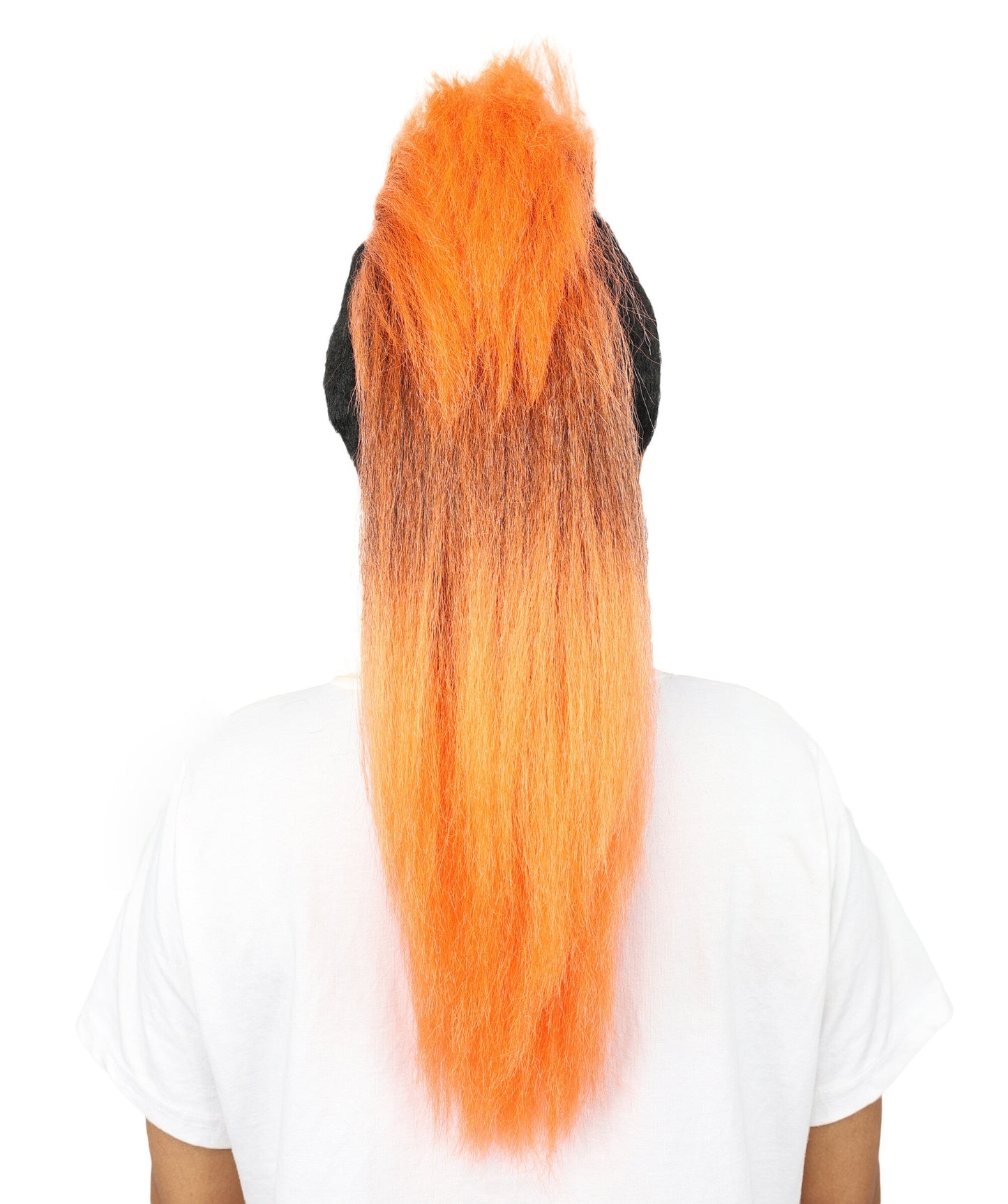Women’s Extra Long Black & Orange Punk Mohawk Wig | 70s Rocker-Style Costume Hair with breathable Cap | Ideal for Halloween, Cosplay and Theme Parties