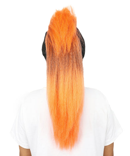 Women’s Extra Long Black & Orange Punk Mohawk Wig | 70s Rocker-Style Costume Hair with breathable Cap | Ideal for Halloween, Cosplay and Theme Parties