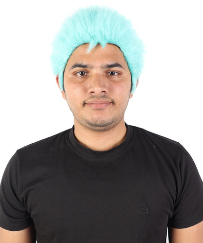 Men’s Blue Spiky Samurai Wig | Short Anime Style Hair with Capless Cap | Ideal for Halloween and Cosplay | HPO