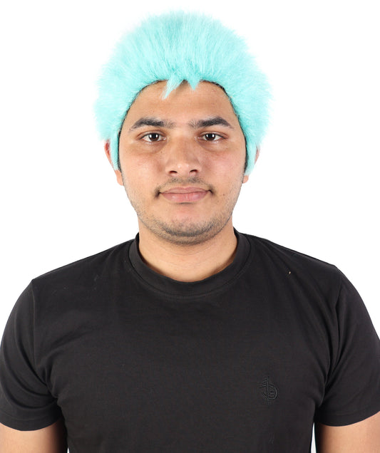 Men’s Blue Spiky Samurai Wig | Short Anime Style Hair with Capless Cap | Ideal for Halloween and Cosplay | HPO