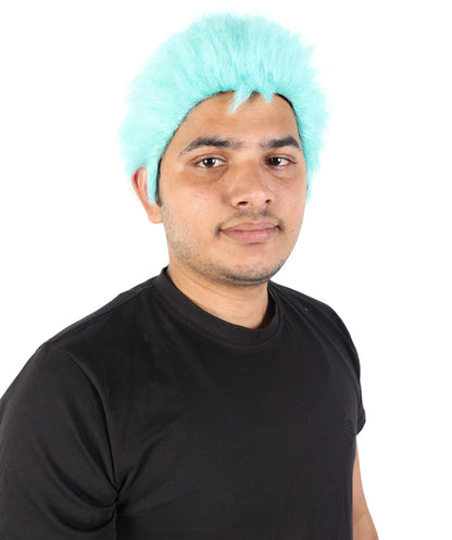 Men’s Blue Spiky Samurai Wig | Short Anime Style Hair with Capless Cap | Ideal for Halloween and Cosplay | HPO