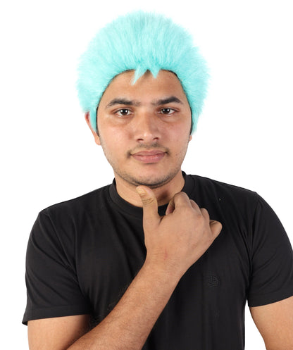 Men’s Blue Spiky Samurai Wig | Short Anime Style Hair with Capless Cap | Ideal for Halloween and Cosplay | HPO