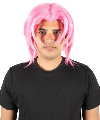Men’s Fantasy Pink Straight Anime Wig | Long Cosplay Hair for Adults | Ideal for Halloween and Cosplay