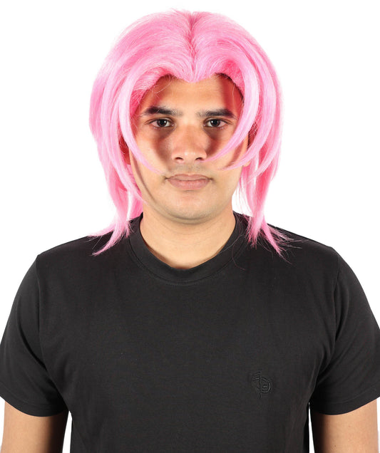 Men’s Fantasy Pink Straight Anime Wig | Long Cosplay Hair for Adults | Ideal for Halloween and Cosplay