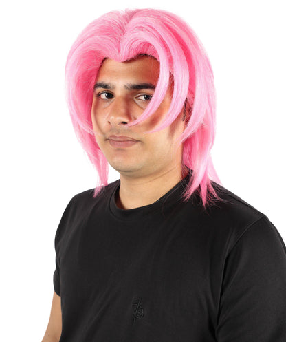 Men’s Fantasy Pink Straight Anime Wig | Long Cosplay Hair for Adults | Ideal for Halloween and Cosplay