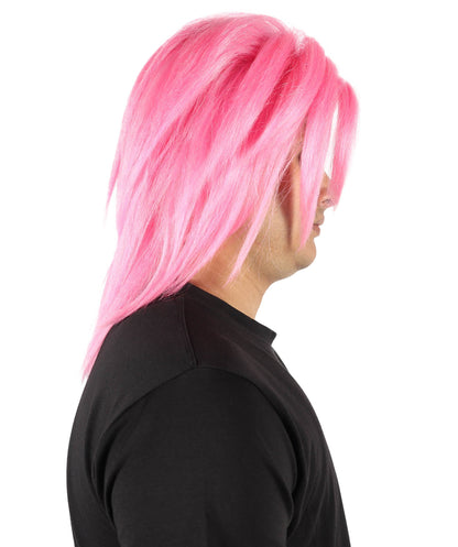 Men’s Fantasy Pink Straight Anime Wig | Long Cosplay Hair for Adults | Ideal for Halloween and Cosplay