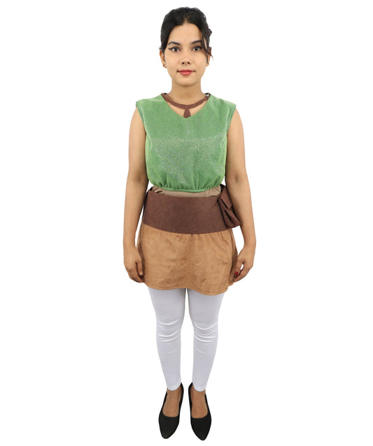 Adult Women's Swamp Warrior Princess Costume Dress | Fairytale Forest Rebel Two-Tone Green Top and Khaki Skirt Set | Halloween Storybook Cosplay Stage Performance Wardrobe Piece