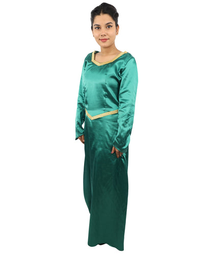 Adult Women's Royal Ogress Princess Dress | Medieval Fairytale Green Velvet Renaissance Gown Gold Trim Embroidery | Halloween Storybook Cosplay Stage Performance Wardrobe Piece