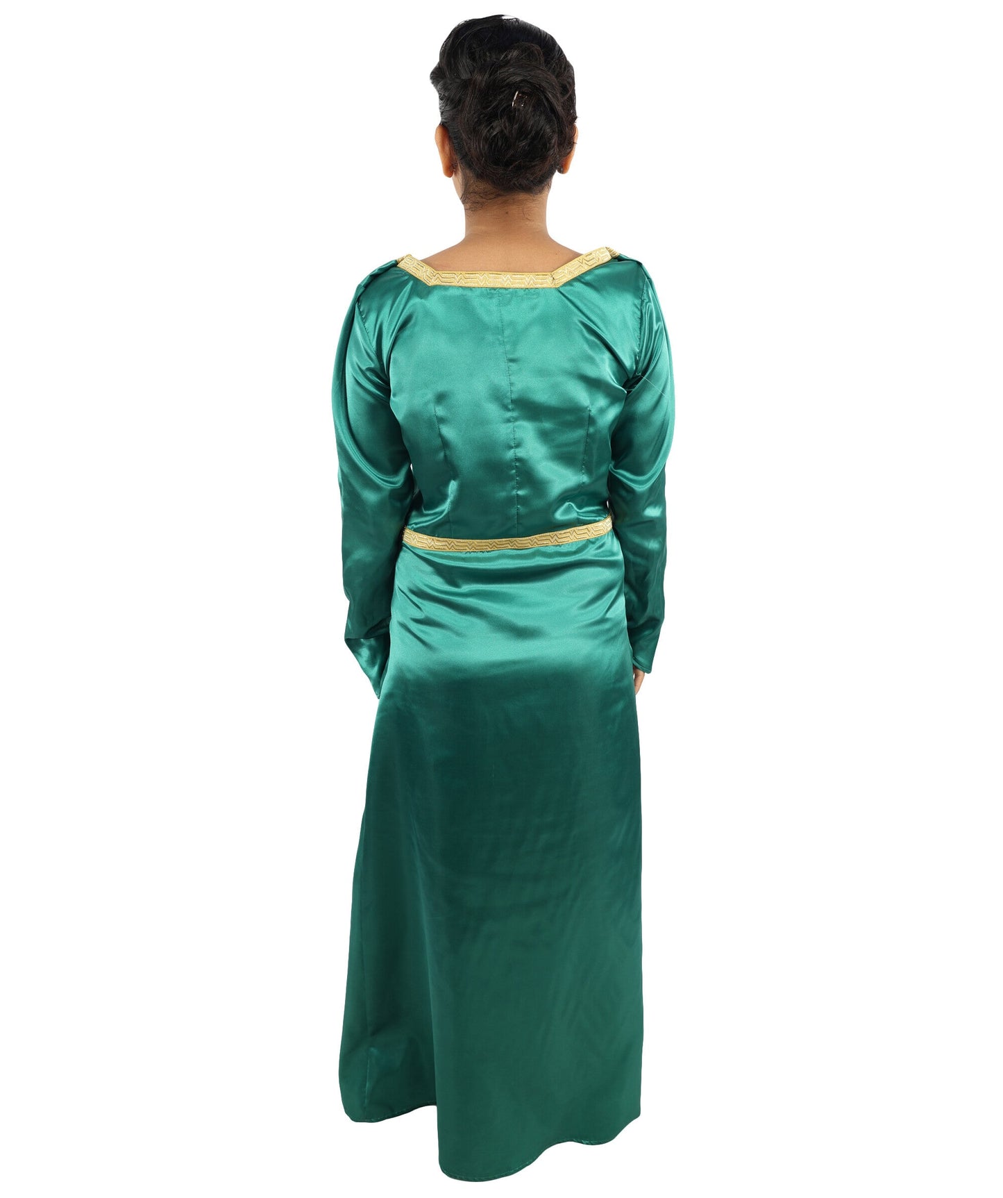 Adult Women's Royal Ogress Princess Dress | Medieval Fairytale Green Velvet Renaissance Gown Gold Trim Embroidery | Halloween Storybook Cosplay Stage Performance Wardrobe Piece
