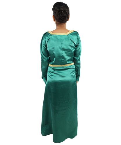 Adult Women's Royal Ogress Princess Dress | Medieval Fairytale Green Velvet Renaissance Gown Gold Trim Embroidery | Halloween Storybook Cosplay Stage Performance Wardrobe Piece
