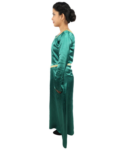 Adult Women's Royal Ogress Princess Dress | Medieval Fairytale Green Velvet Renaissance Gown Gold Trim Embroidery | Halloween Storybook Cosplay Stage Performance Wardrobe Piece