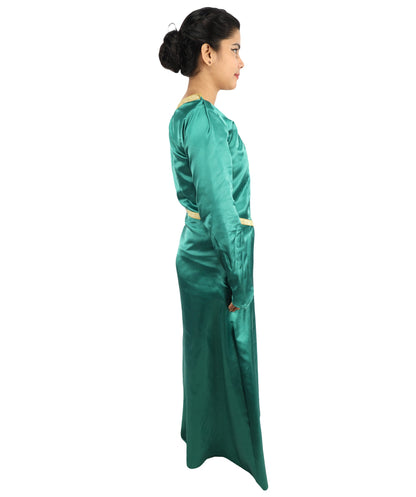 Adult Women's Royal Ogress Princess Dress | Medieval Fairytale Green Velvet Renaissance Gown Gold Trim Embroidery | Halloween Storybook Cosplay Stage Performance Wardrobe Piece