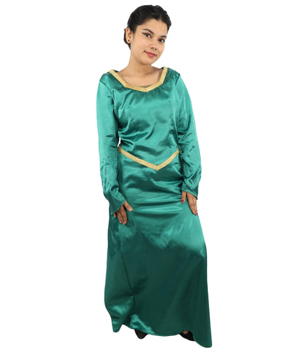 Adult Women's Royal Ogress Princess Dress | Medieval Fairytale Green Velvet Renaissance Gown Gold Trim Embroidery | Halloween Storybook Cosplay Stage Performance Wardrobe Piece