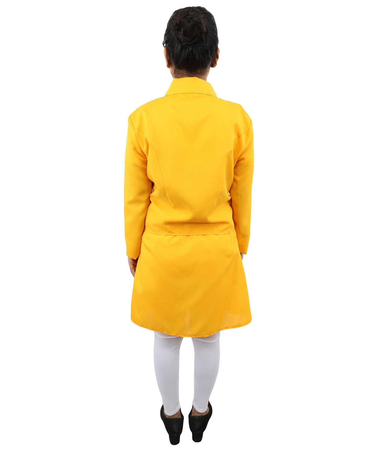 Adult Women's Retro Yellow & Black Skirt Suit Costume | 60s Style Pop Star Cropped Blazer and Mini Skirt Set | Music Video Halloween Cosplay Stage Performance Wardrobe Piece