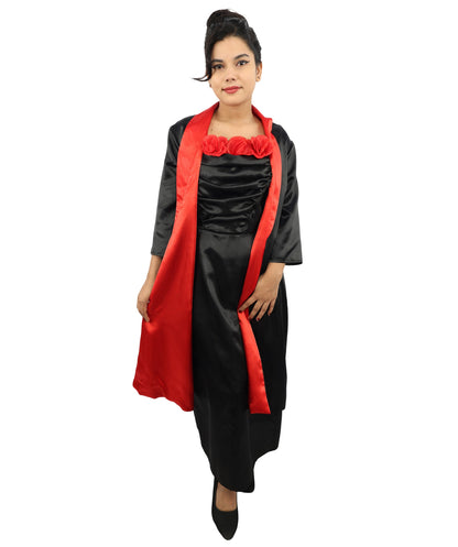 Adult Women's Elegant Red Rose Opera Dress | Classic Hollywood Pop Star Black Spaghetti Strap Gown Red Lining Shawl Set | Halloween Gala Cosplay Theater Performance Wardrobe Piece