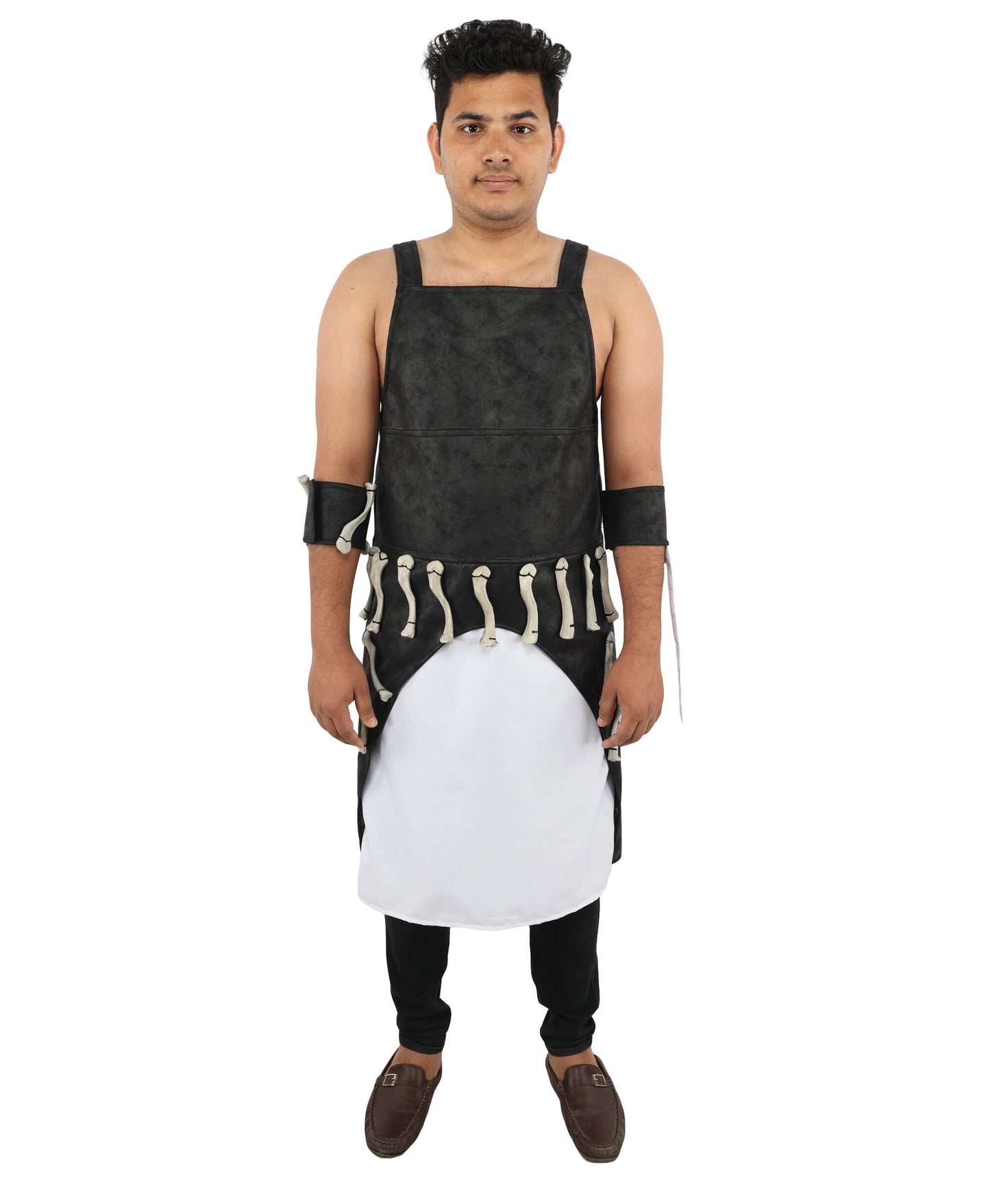 Men’s Dark Gothic Warrior Costume | Black & White Tactical Style Dress with Gloves | Ideal for Halloween, Cosplay & Themed Events