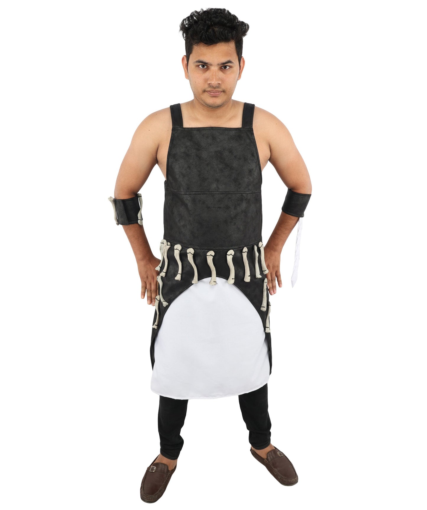 Men’s Dark Gothic Warrior Costume | Black & White Tactical Style Dress with Gloves | Ideal for Halloween, Cosplay & Themed Events