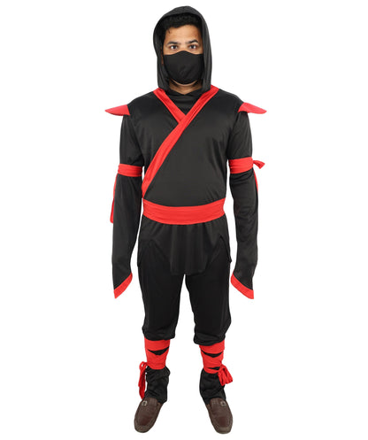 Adult Black Red Ninja Costume Set | Shirt Pants Belt Hood Outfit | Ideal for Halloween and Cosplay